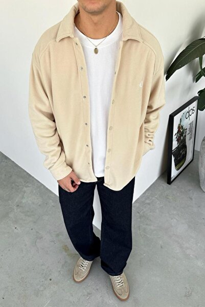 HAFKAGİYİM قميص صوف مطرز باللون البيج G قصة فضفاضة