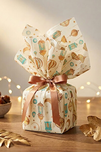 OLİ Art Ramadan Themed Printed Wrapping Papers with Patterns on Cream Backgro...