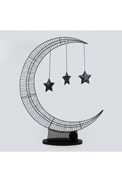 Generic زينة رمضانية على شكل هلال ونجوم، لون أسود - 86 سم