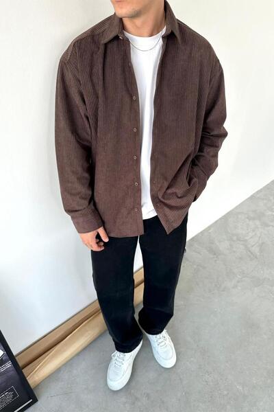 HAFKAGİYİM Brown Basic Corded Fabric Velvet Shirt