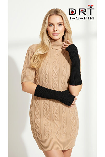 drt tasarım Elbow Length Black Long Fingerless Gloves