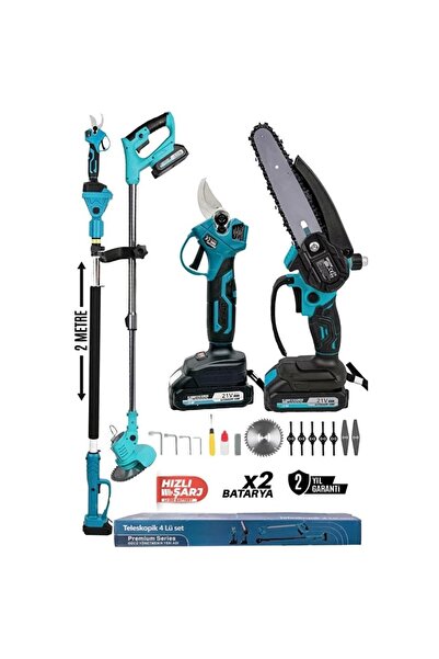 AyrStore Kimmeer Plus 4’lü Profesyonel Bahçe Bakım Seti – Şarjlı Budama Makas...