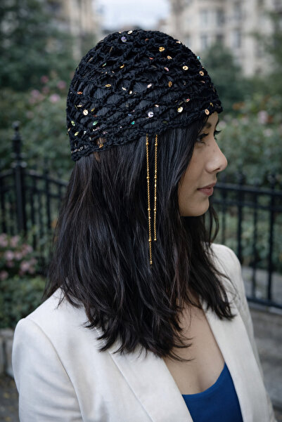 SİMAYMODDA El Yapımı Pullu File Örgü Bandana/Şık Bohem Saç Aksesuarı /File Bere