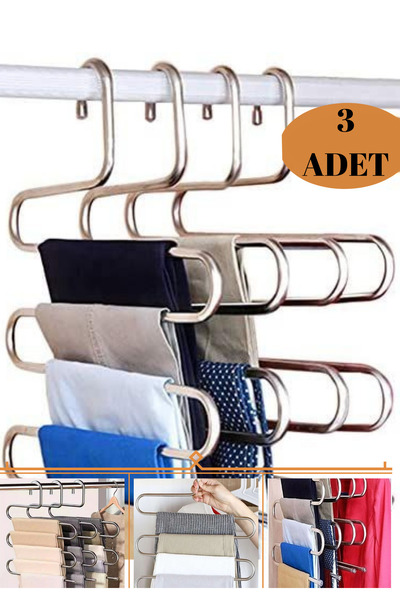 BRE HOME Metal Pantolon Askısı 3’lü Set | Çok Katlı Paslanmaz Çelik Dolap İçi...
