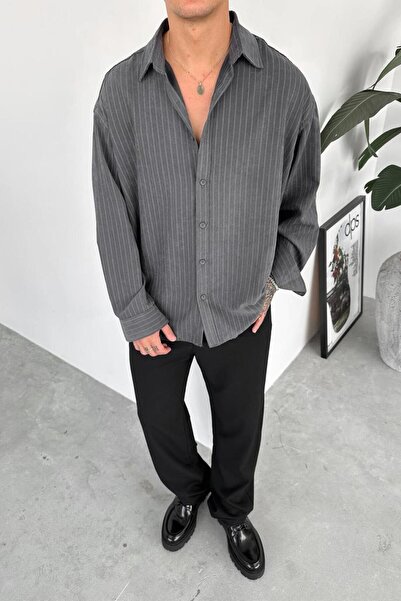 HAFKAGİYİM Cămașă din modal cu dungi premium antracit