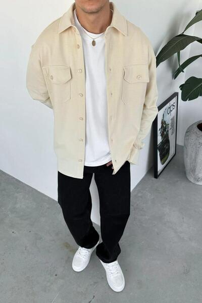 HAFKAGİYİM Cream Double Pocket Detail Relaxed Shirt