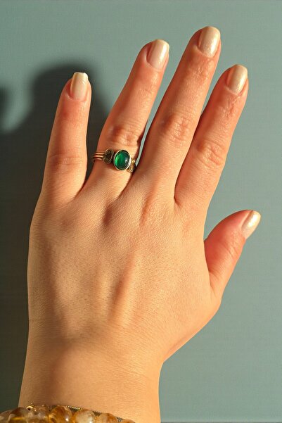 NBS Beautiful Naturel Stones Green Agate Stone Adjustable Antique Copper Ring...