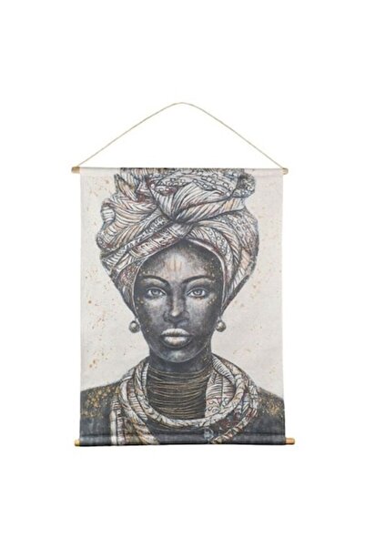 OEM Pictură textilă etnică „Figură de femeie alb-negru” cu suporturi din lemn...