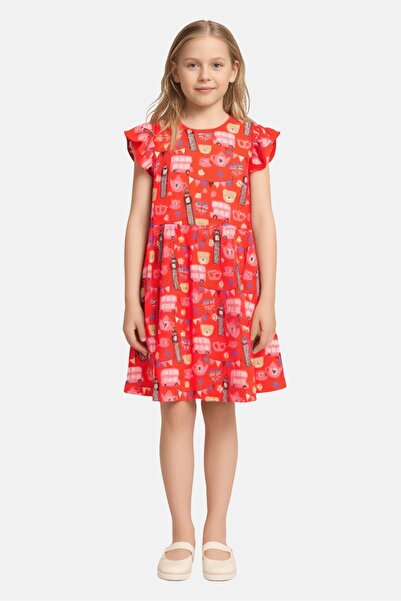 Hamleys Kids Girl Allover Print Flutter Sleeve Dress, Multicolor