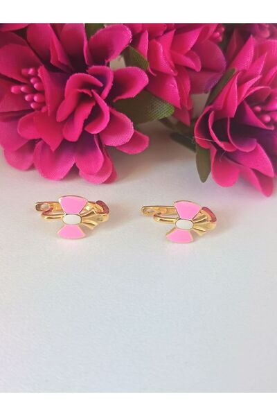 IAMIRA Silver earrings for girls with pink bow