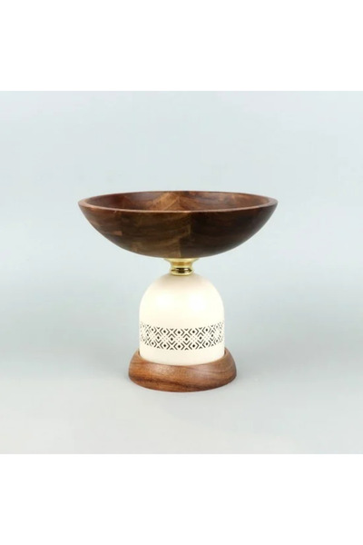 Generic Wooden serving dish with a decorative metal base