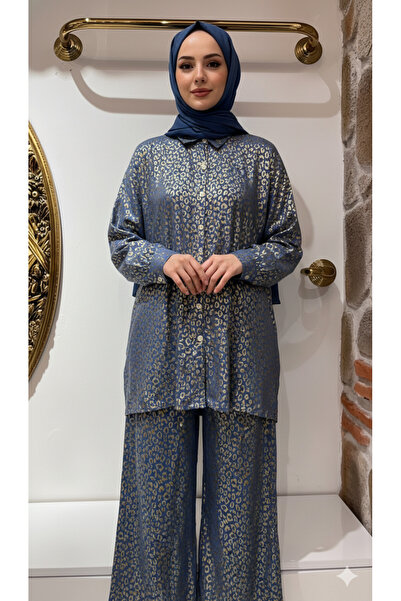 EB SCARF İtal Jacquard Cotton Tiny Leopard Print Double Set