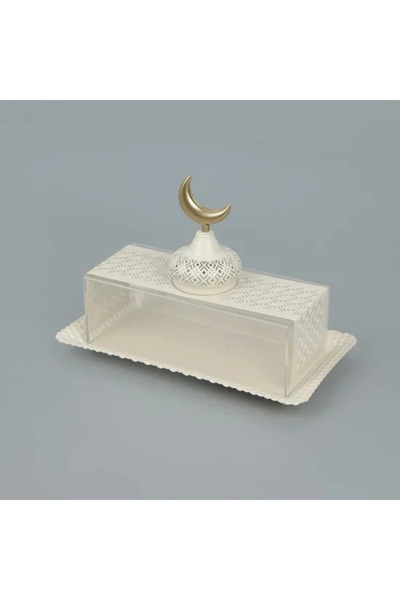 Generic طبق تقديم بقاعدة معدنية وغطاء أكريليك مزخرف