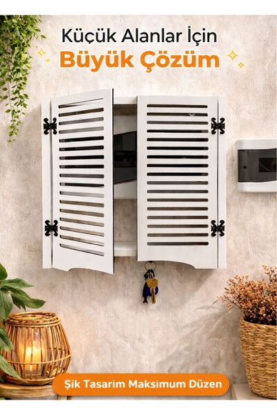 AA AHŞAP Panjur Kapaklı Dekoratif Elektrik Panosu Dolabı – Duvara Monte, Anah...