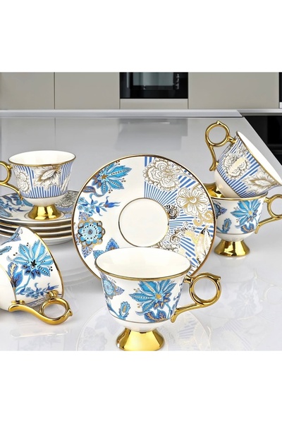 Kosova Çırağan Home Joyse Ayaklı Güllü Kahve Fincanı Takımı