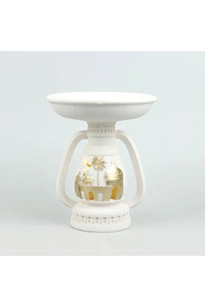 Generic Ramadan Serving Plate in Lantern Shape - Luxury White with Golden Dec...