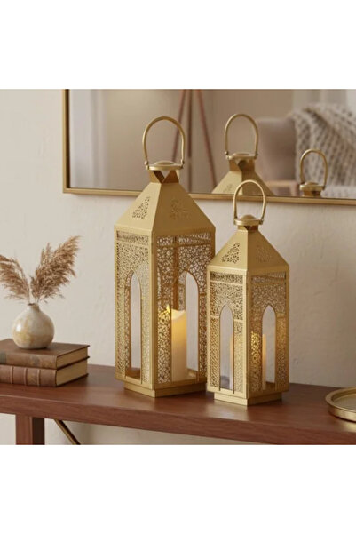 Generic 2-piece gold metal lantern set with a modern design
