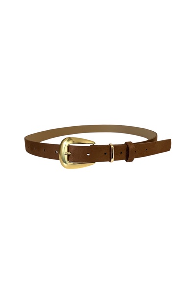stravis Tan Suede Belt with Gold Buckle