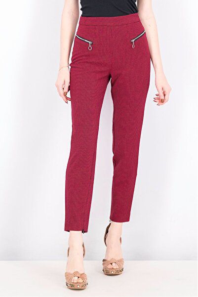 Guess Women Textured With Pockets Trousers Pants, Red and Black
