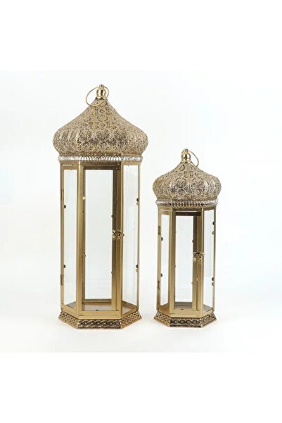Generic Gold metal lantern set with clear glass - 2 sizes