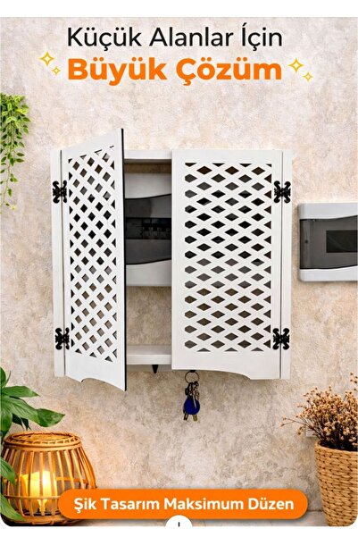 AA AHŞAP Panjur Kapaklı Dekoratif Elektrik Panosu Dolabı – Duvara Monte, Anah...