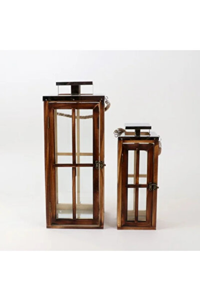 Generic Modern design wooden and steel lantern set - 2 sizes