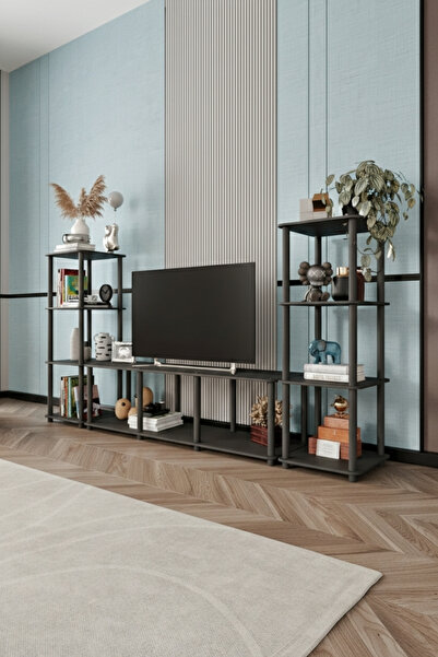 RAVILO Masivo TV Sehpa Kitaplık Siyah