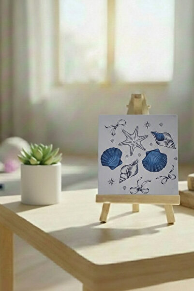 Yaz Esintisi Deniz Kabuğu Baskılı 20x20cm Kanvas Dekoratif Duvar Dekoru