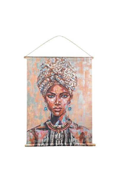 OEM Pictură textilă etnică „Figură feminină colorată” cu suporturi din lemn 7...