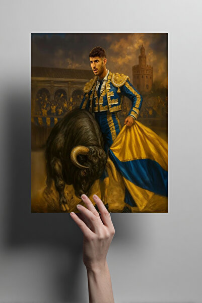 Metalino Marco Asensio Matador ve Boğa Metal Poster – Sarı Lacivert Dekoratif...