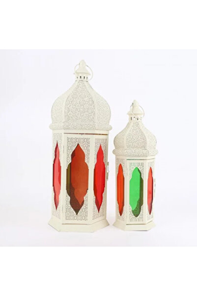 Generic Oriental Lantern Set, Metal with Colored Glass – 2 Sizes