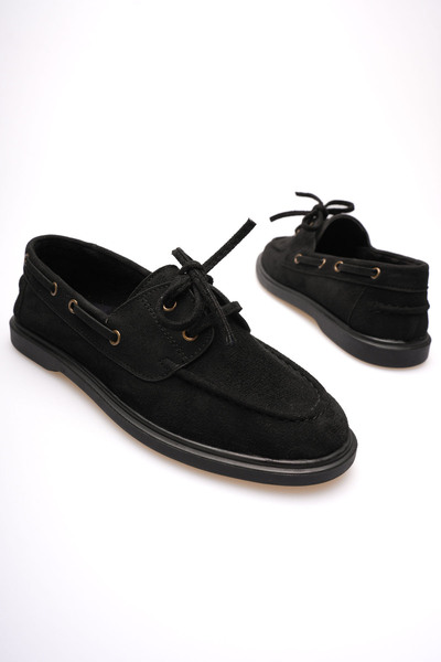 Artgoo Women's Black Suede Daily Comfortable Sole Lace-Up Loafer Shoes