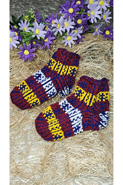 Butik Gültürkmen El Örgüsü Türkmen Milli Desenli Kız Çocuk Çoraplar Muline ip...