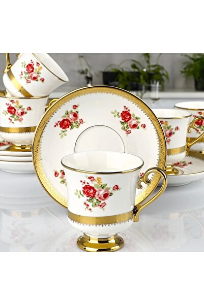 Kosova Çırağan Home Maisie Ayaklı Güllü Kahve Fincanı Takımı