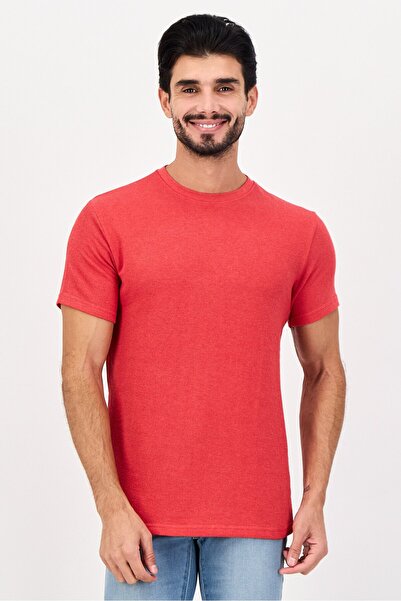 Threadbare Men Crew Neck Short Sleeve Textured T-Shirt, Red