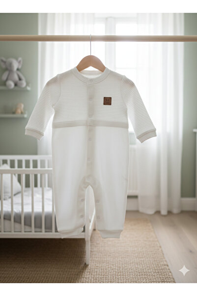 PURE BABY NATURA Organic Cotton Baby Romper with Built-In Booties - Soft Text...