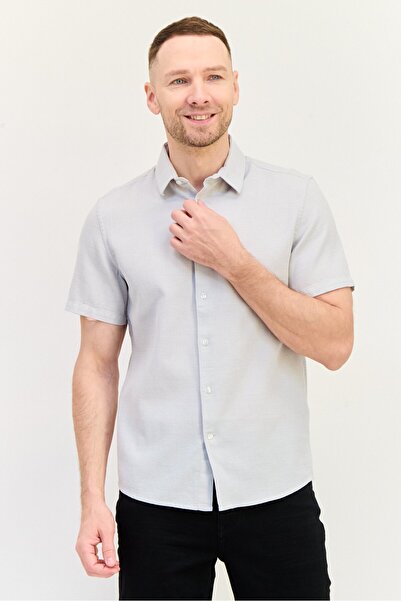 CELIO Men Regular Fit Textured Short Sleeves Casual Shirt, Grey