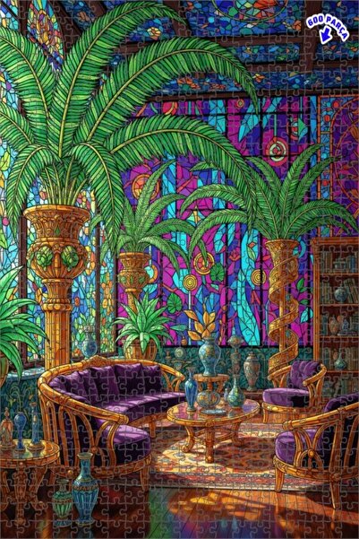 Teona Ahşap لغز خشبي بإطار من الأوراق النباتية أزرق بلون الكوبالت قطعة 50x35