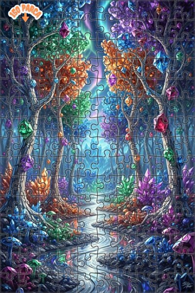 Teona Ahşap Crystal Forest Road Oil Painting Look Art Puzzle 150 Pieces 20X30