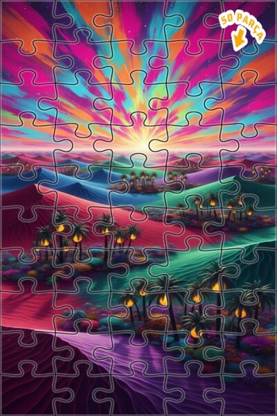 Teona Ahşap لغز خشبي بإطار مزدوج الطبقات بمظهر لوحة زيتية بألوان صحراوية، 50 ...