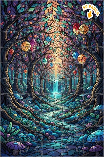 Teona Ahşap لغز خشبي مؤطر بطبقتين بتصميم شلال الغابة السحرية مع أحجار كريستال...