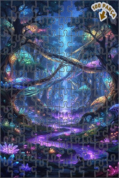 Teona Ahşap لغز خشبي مؤطر بطبقتين بمظهر شلال الغابة السحرية بالألوان المائية ...