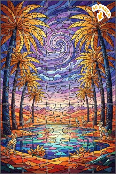 Teona Ahşap لغز خشبي فني من الزجاج الملون بتصميم الثعالب السحرية، لغز خشبي بإ...