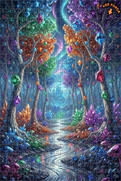 Teona Ahşap لغز فني بمظهر لوحة زيتية لطريق الغابة الكريستالية 400 قطعة 35×35