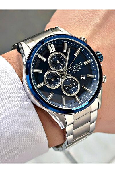 JG. Polo Club Functional Silver-Navy Blue Color 5 Atm Water Resistance Steel ...