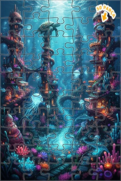 Teona Ahşap لغز فني بمظهر لوحة زيتية لمدينة غامضة تحت البحر 50 قطعة 15×25