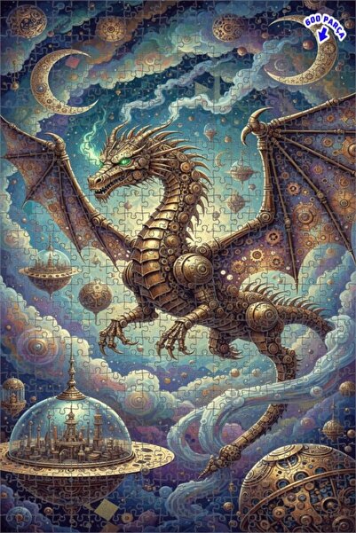 Teona Ahşap لوحة زيتية ميكانيكية لمشهد السماء مع التنين، لغز خشبي بإطار مزدوج...