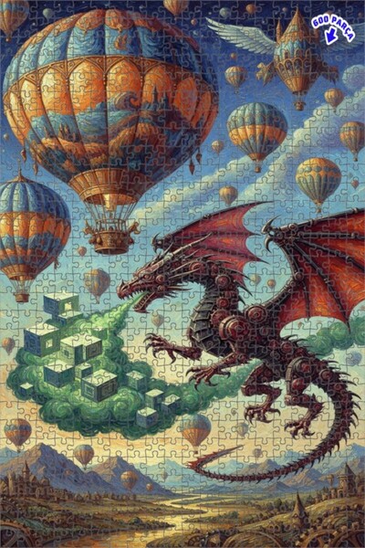 Teona Ahşap لغز خشبي ميكانيكي بتصميم التنين وسفن السماء، لوحة زيتية بطبقتين م...