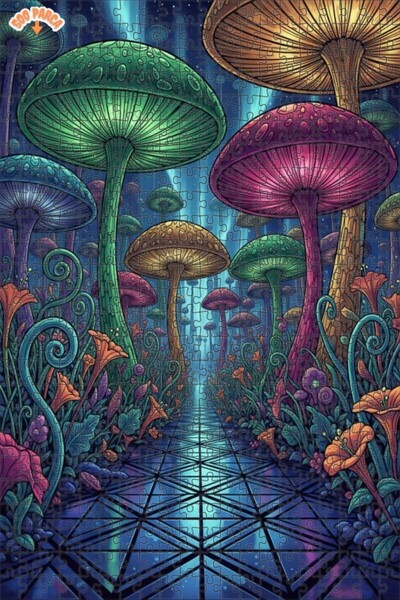 Teona Ahşap Enchanted Mushroom Forest Double Layer Framed Wooden Puzzle 500 P...