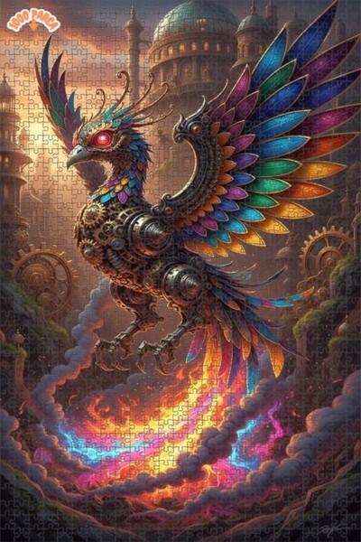 Teona Ahşap لغز خشبي مطبوع رقميًا بتصميم العنقاء الميكانيكية، بإطار مزدوج الط...